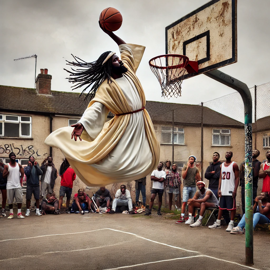 Jesus Dunking Basketball